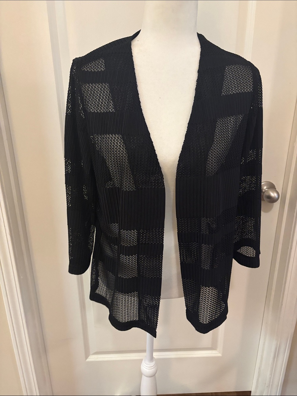Black Open-Knit Lightweight Cardigan